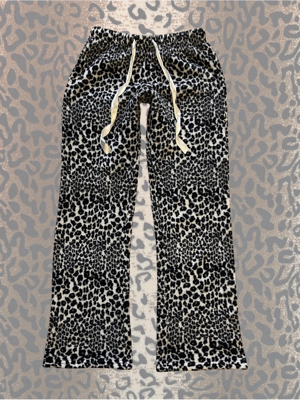 low-rise leopard animal print faux fur pants